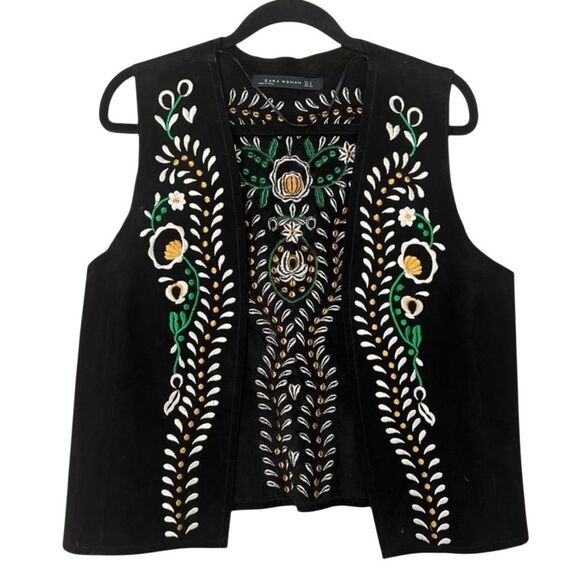 New Zara Black Embroidered Crop Vest Medium - Picture 4 of 6